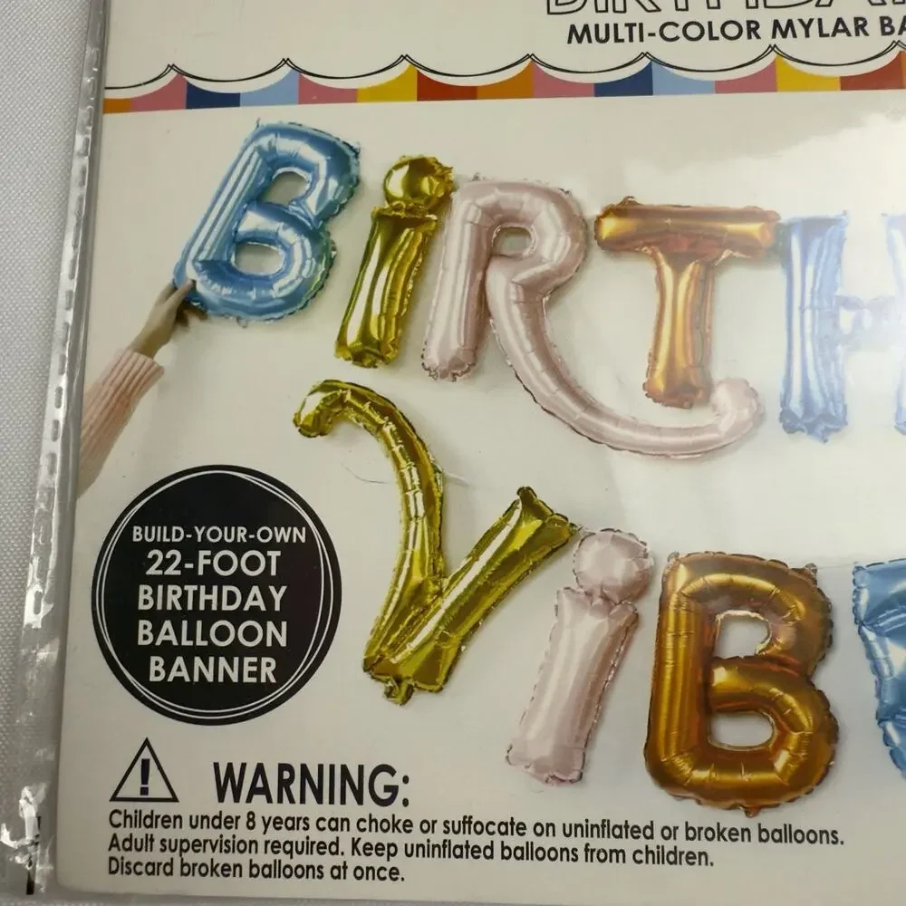 Packed Party Birthday Vibes Multi Color Mylar Balloon Banner 22 Feet